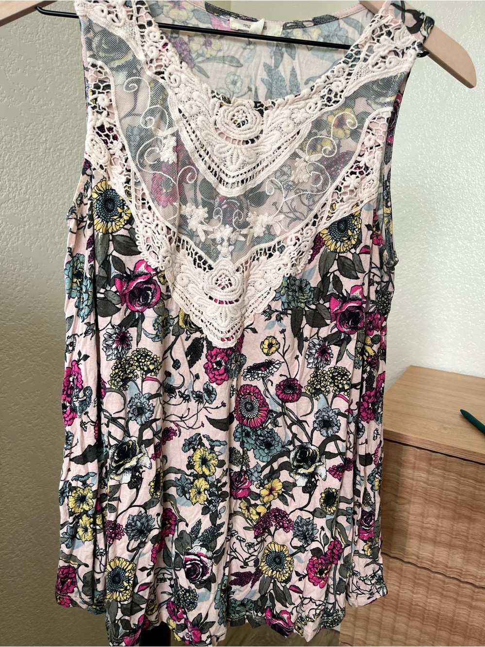 Maurices Pink Floral Lace-Trim Tank Top